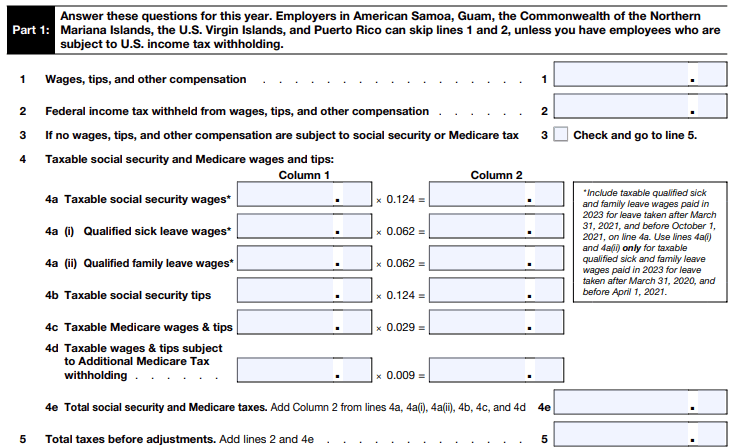 Fill Out Part 1 - Federal Employment Tax
Liability