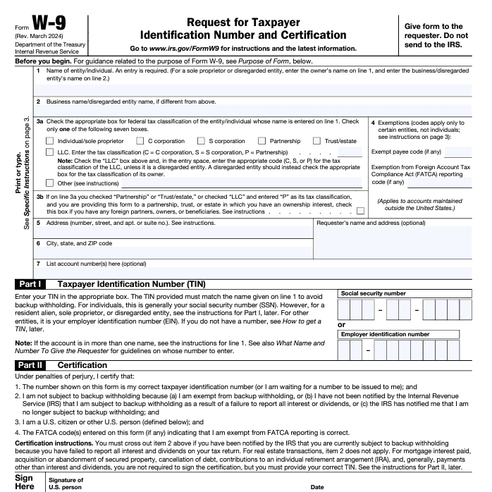 Request for Taxpayer Identification Number and
Certification
