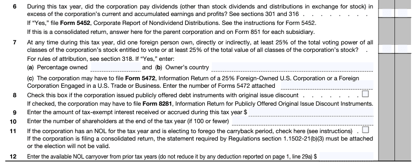 Form 1120 Schedule K Lines 6 - 12